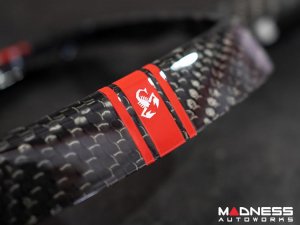 FIAT 500 ABARTH Front Emblem - Carbon Fiber - Red Racing Stripe w/ White Scorpion